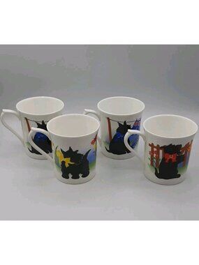 Vintage Queen's England Scotties by Lucy Owen Tea Coffee Mug Bone China Set of 4